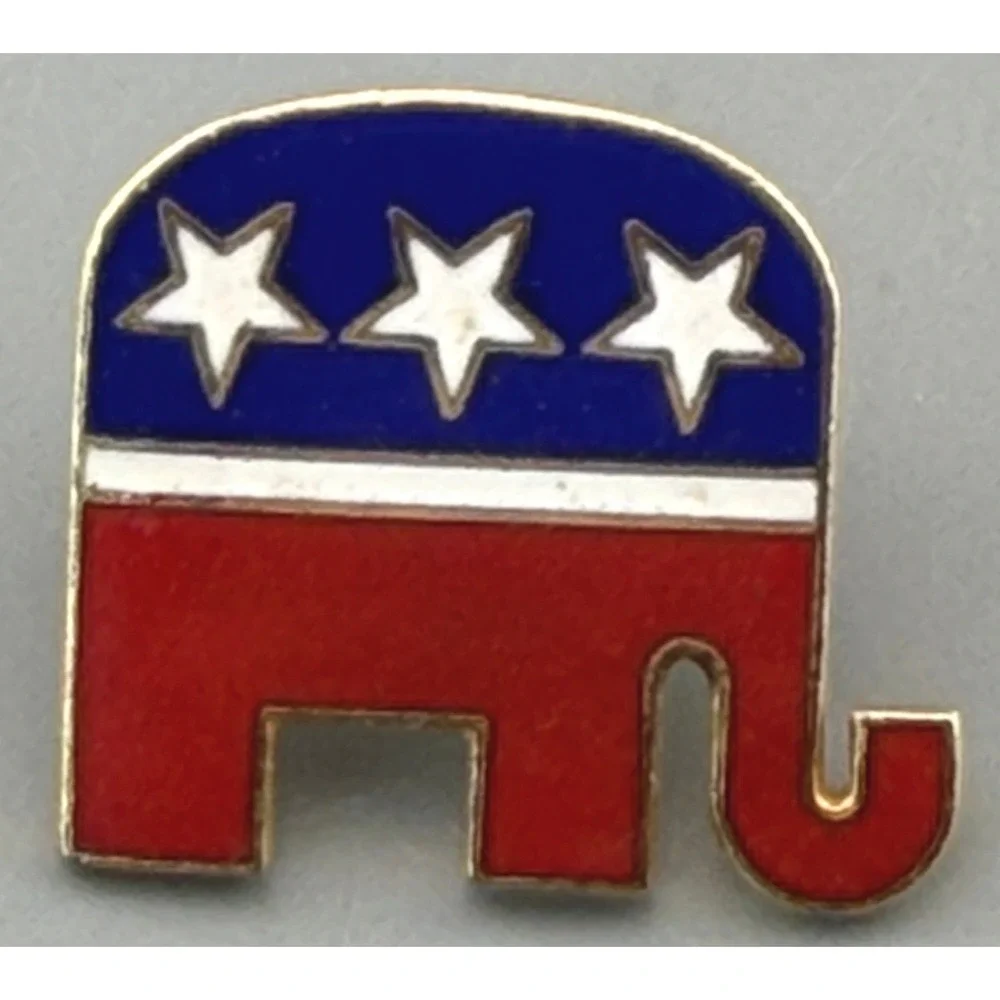 Vintage Pin Republican GOP Elephant Red White Blue Enamel Political Lapel Pin 1